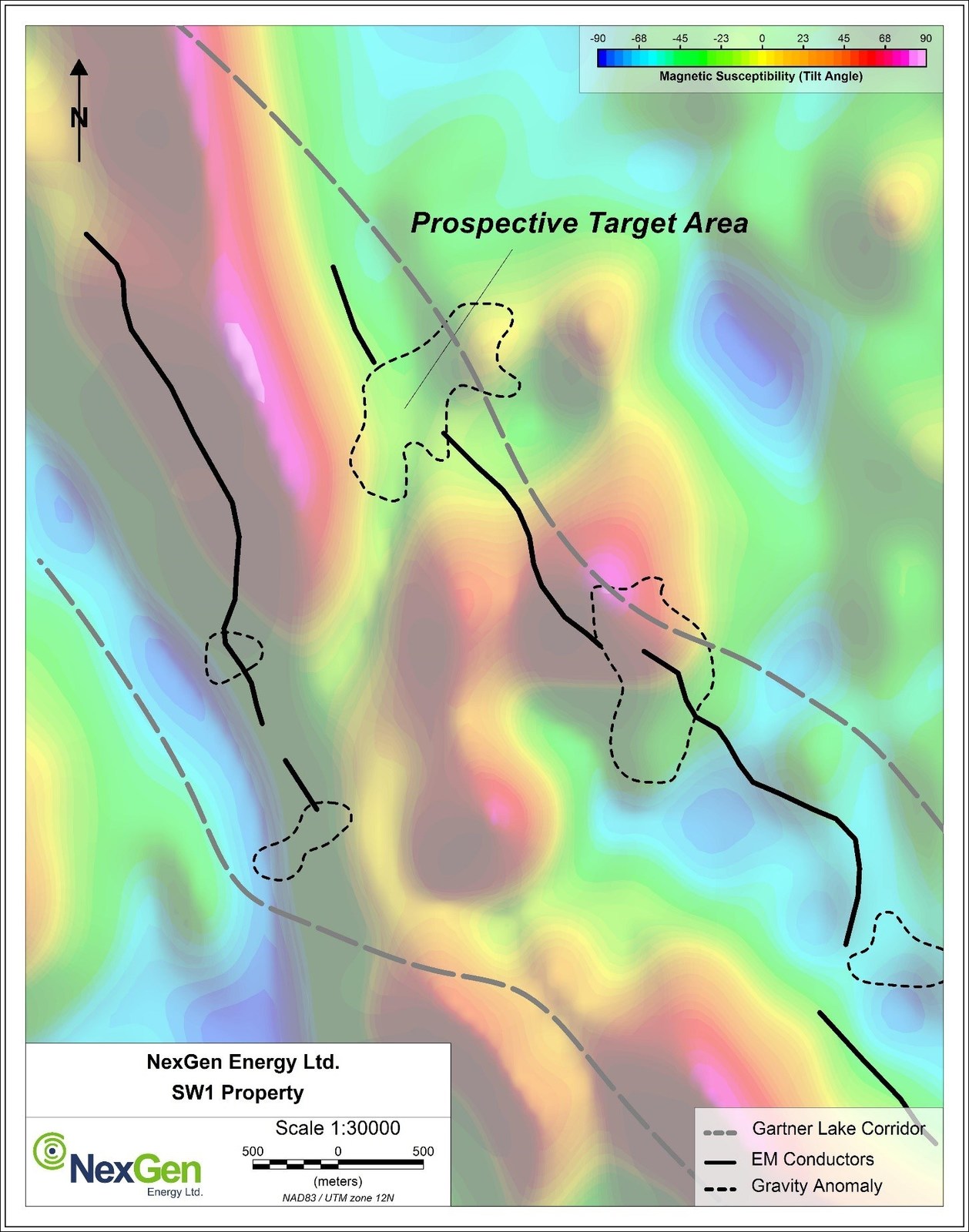 Figure 4: SW1 Target Areas with Gravity Anomalies Coincident with EM Conductor Breaks