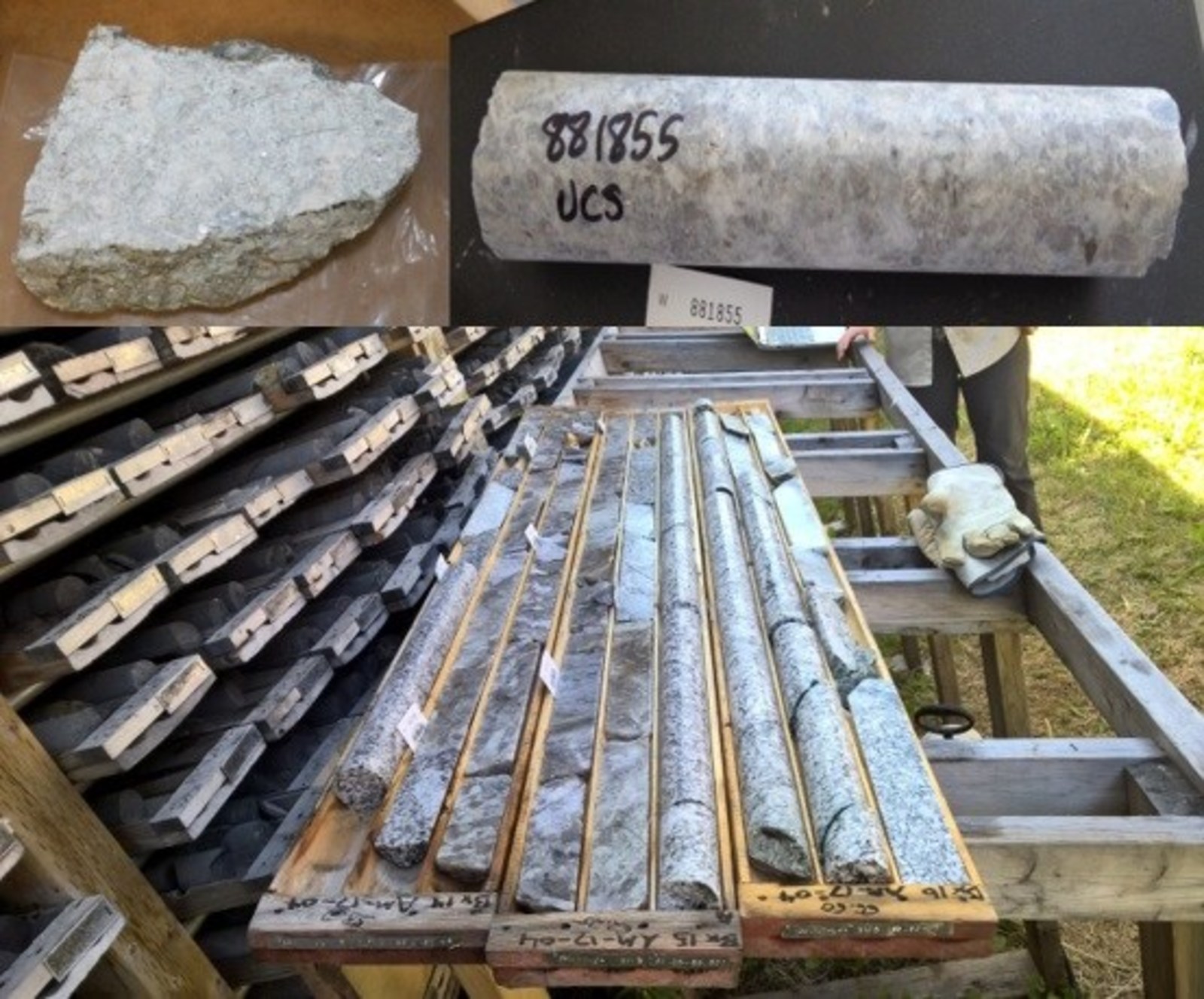 Figure 1 – rock and drill core samples from Georgia Lake lithium property