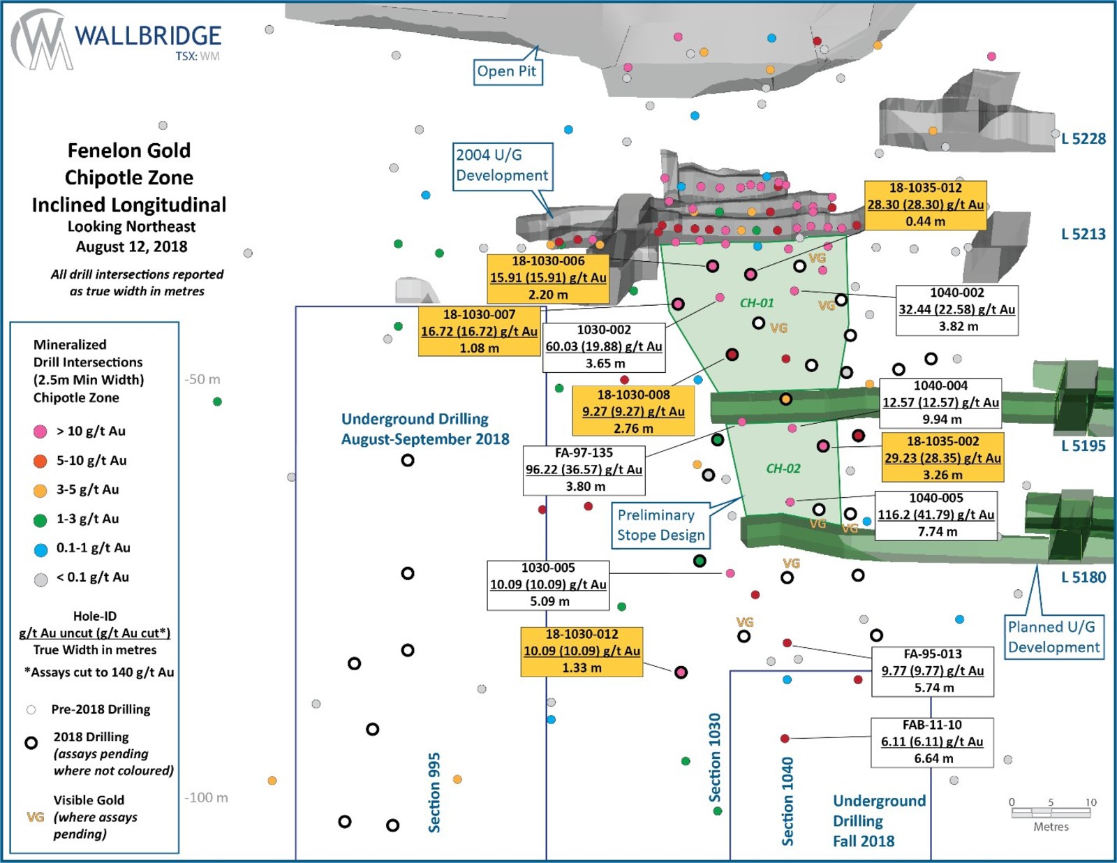 Figure 3: Fenelon Gold, Chipotle Zone Inclined Longitudinal