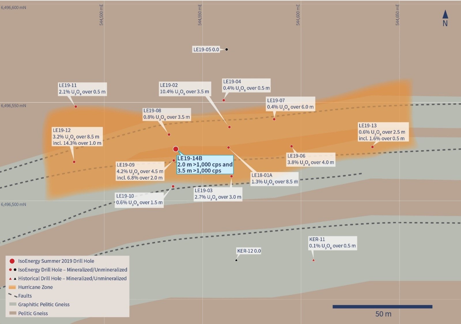 Figure 2 –Drill Hole LE19-14B Location Map