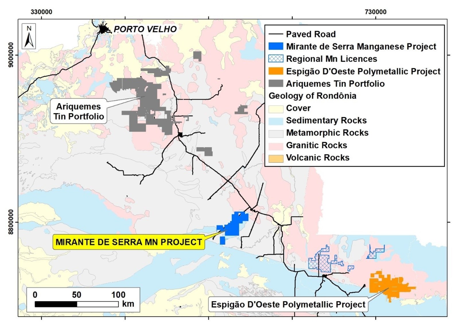 Fig. 1: Regional map of the Mirante da Serra with Espigão operations and the shipping port of Porto Velho.