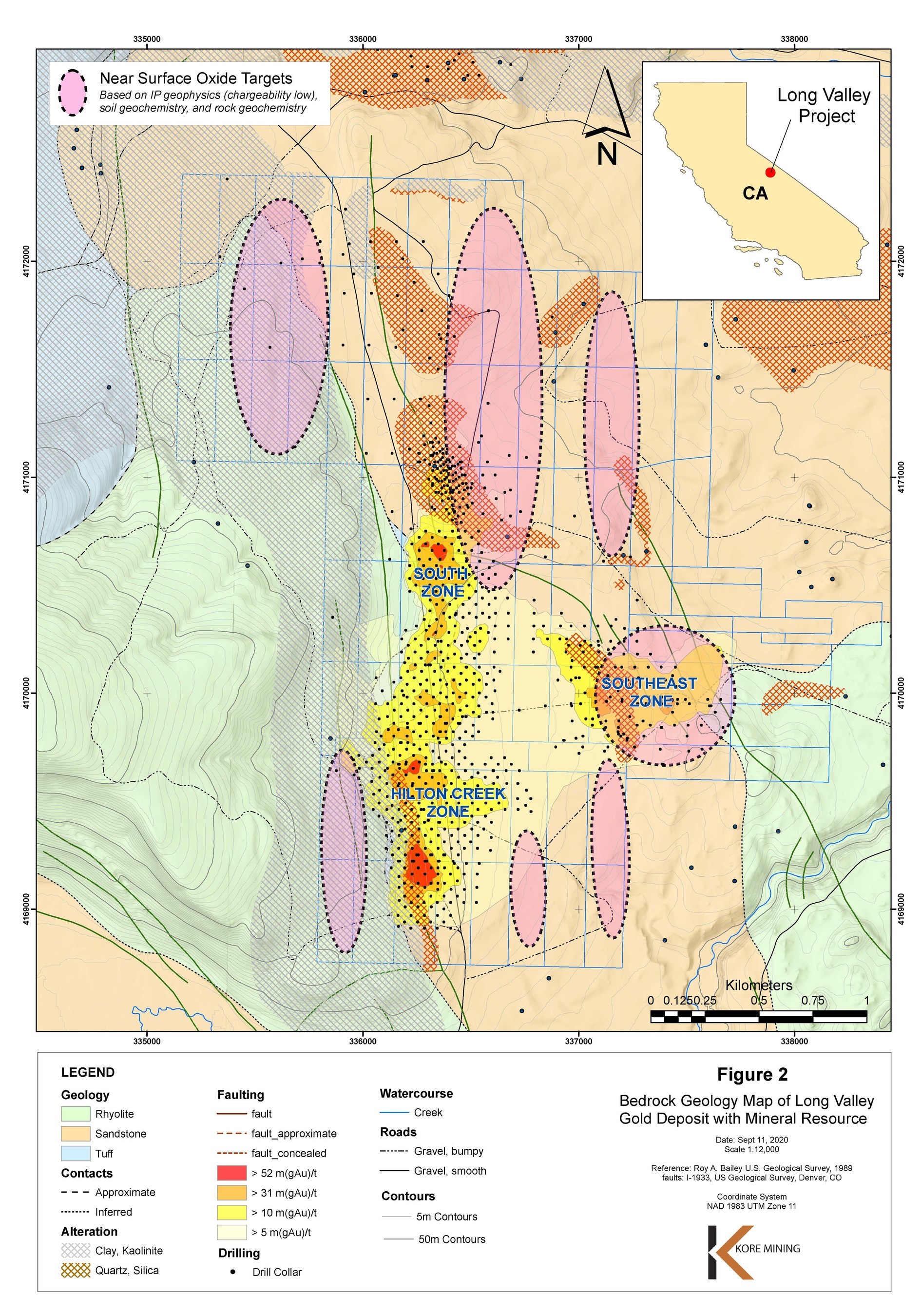 FIGURE 2: LONG VALLEY OXIDE EXPLORATION TARGETS (CNW Group/Kore Mining)