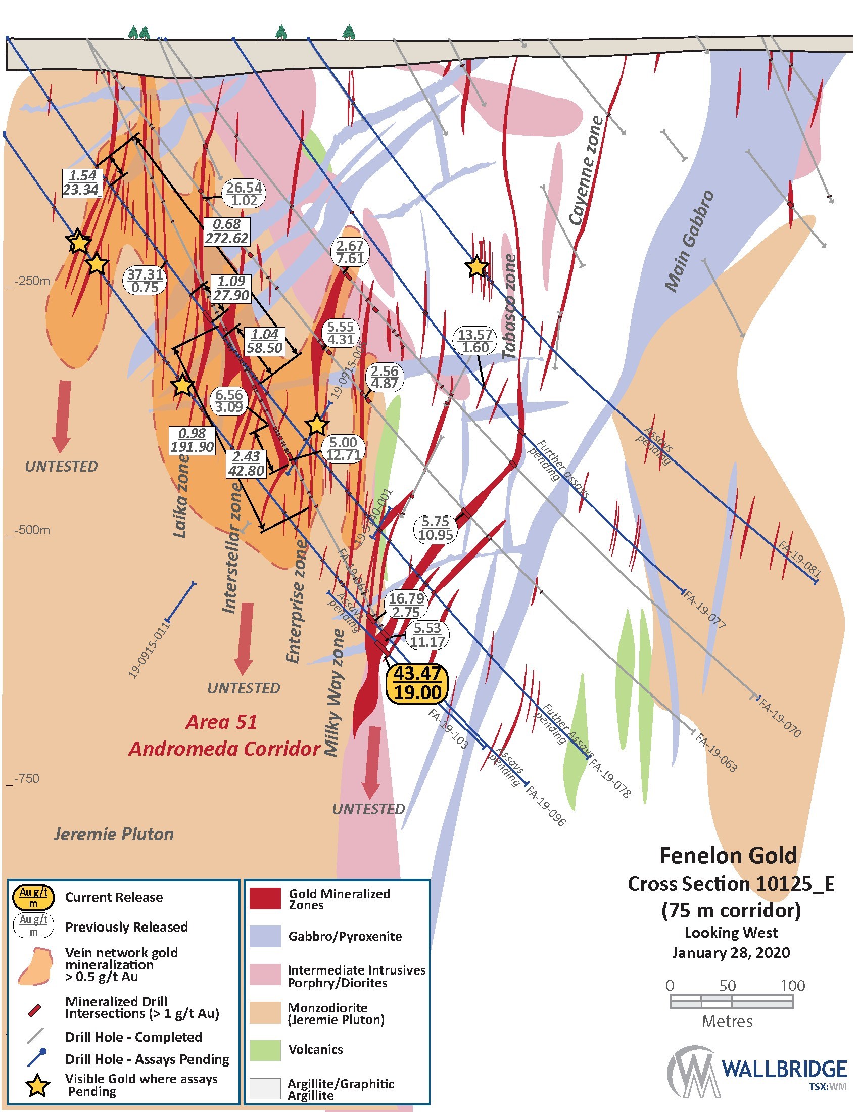 Figure 3:  Fenelon Gold, Cross Section 10125_E (CNW Group/Wallbridge Mining Company Limited)