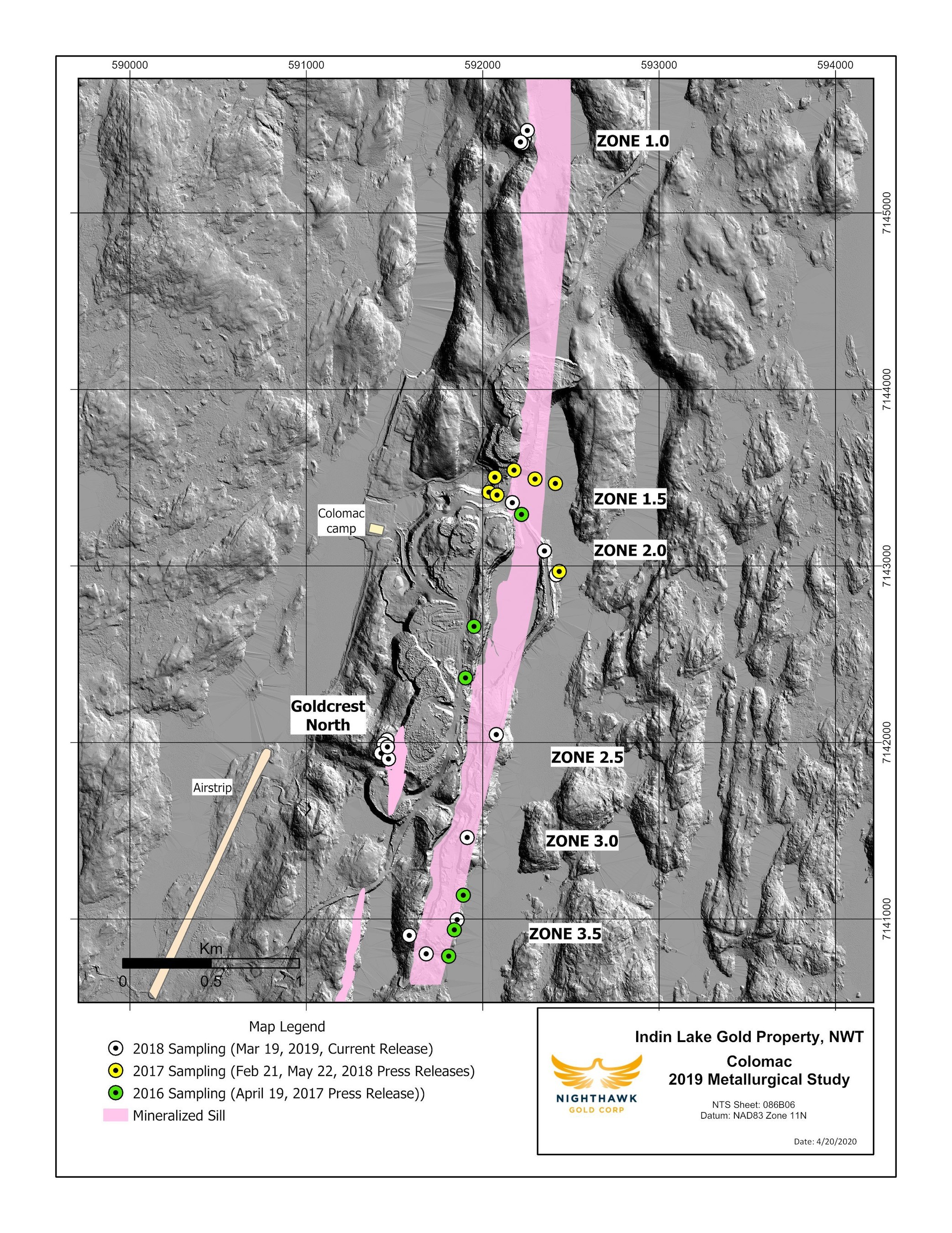 Figure 1. Drillhole locations sampled in Colomac metallurgical testwork to-date. (CNW Group/Nighthawk Gold Corp.)