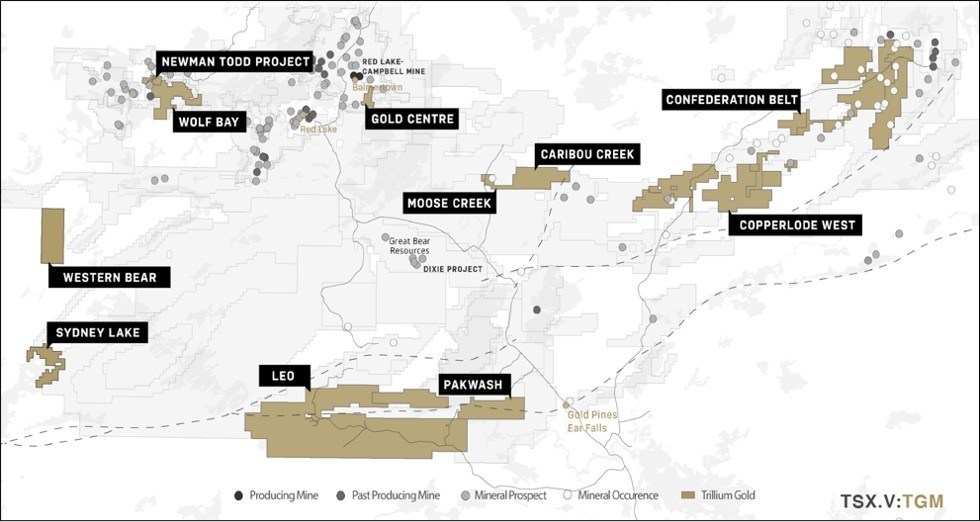 Figure 2 Trillium Gold properties throughout the Red Lake District. (CNW Group/Trillium Gold Mines Inc.)