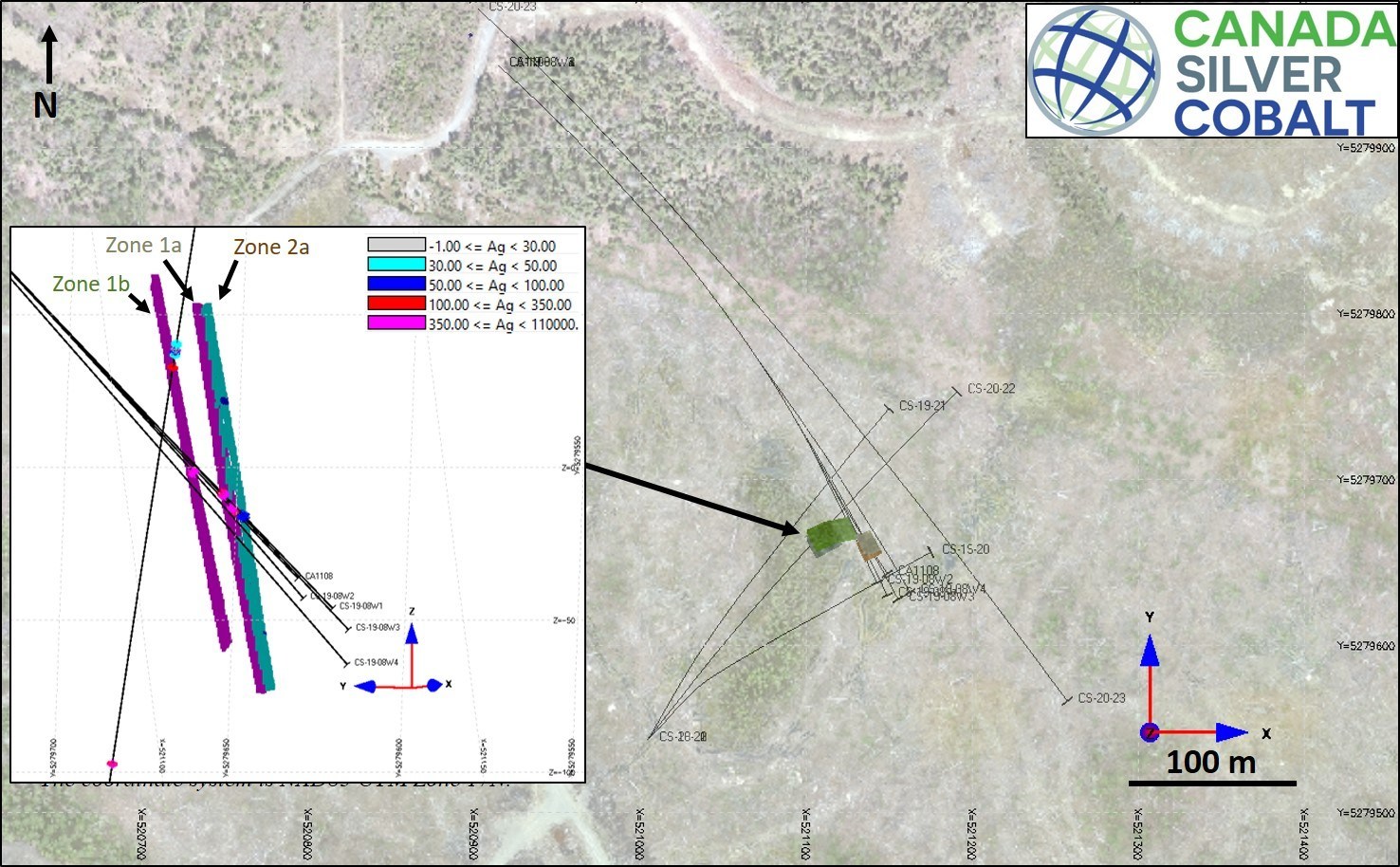 Figure 1: The location of the mineralized envelopes. (CNW Group/Canada Silver Cobalt Works Inc.)