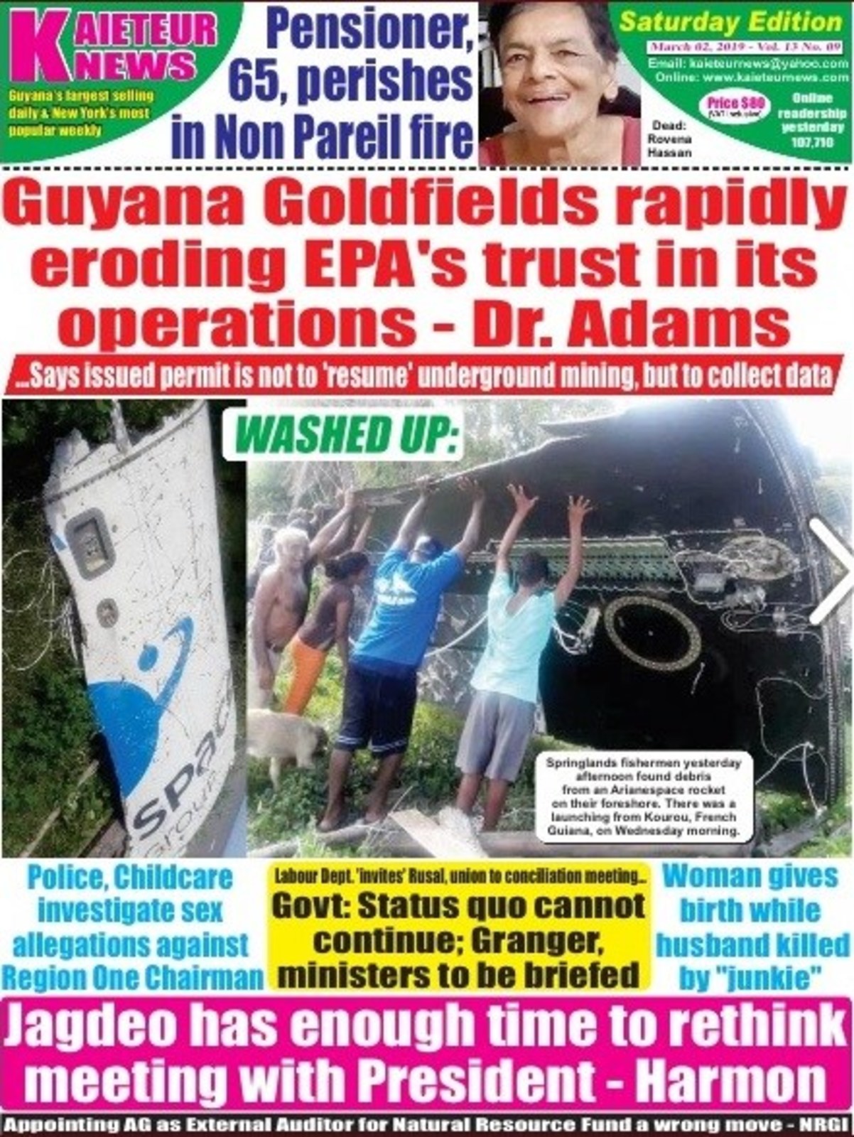 Front page of Kaieteur News March 2 2019