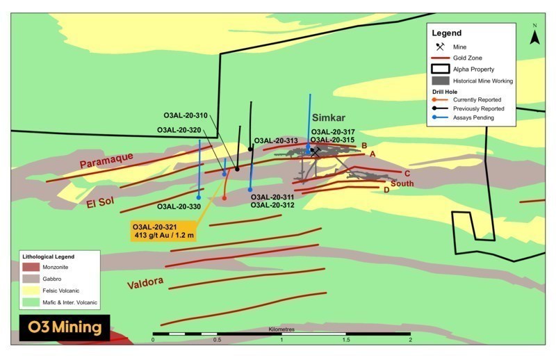 Figure 2: Simkar Zone Drilling Map (CNW Group/O3 Mining Inc.)