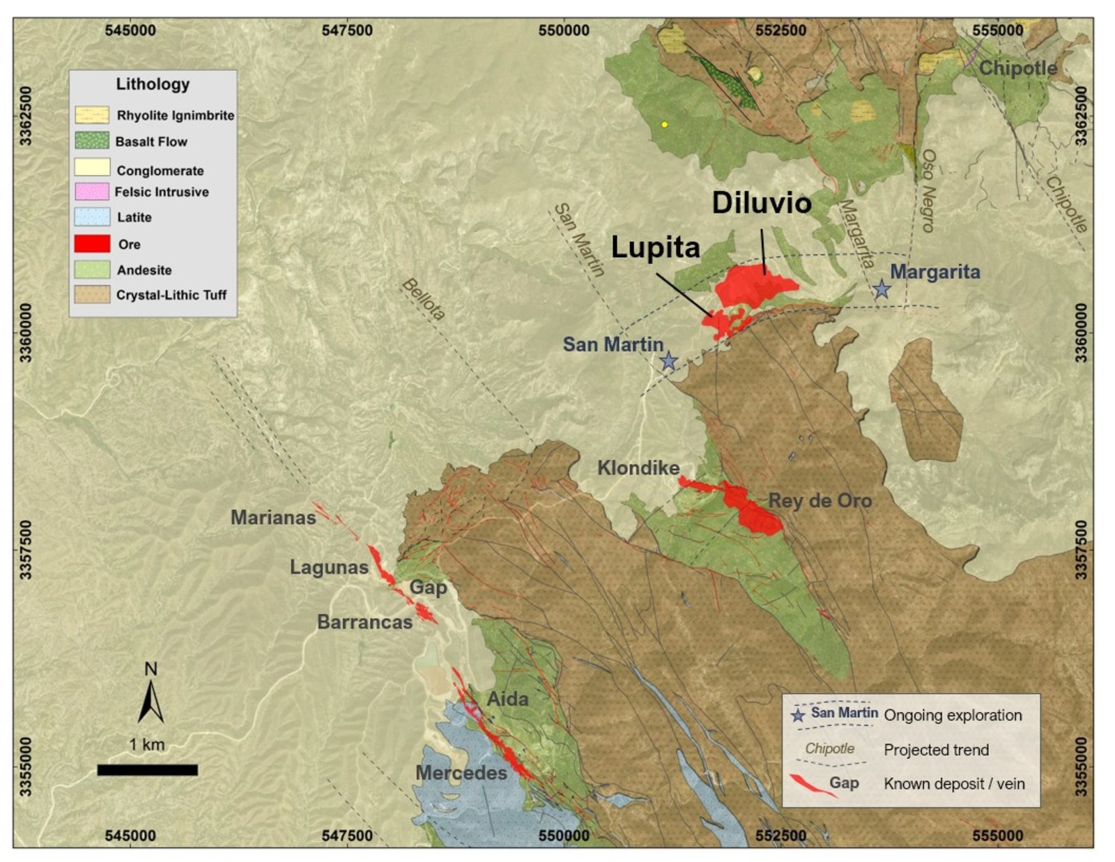 Figure 1 – Geological Map of Mercedes Mine
