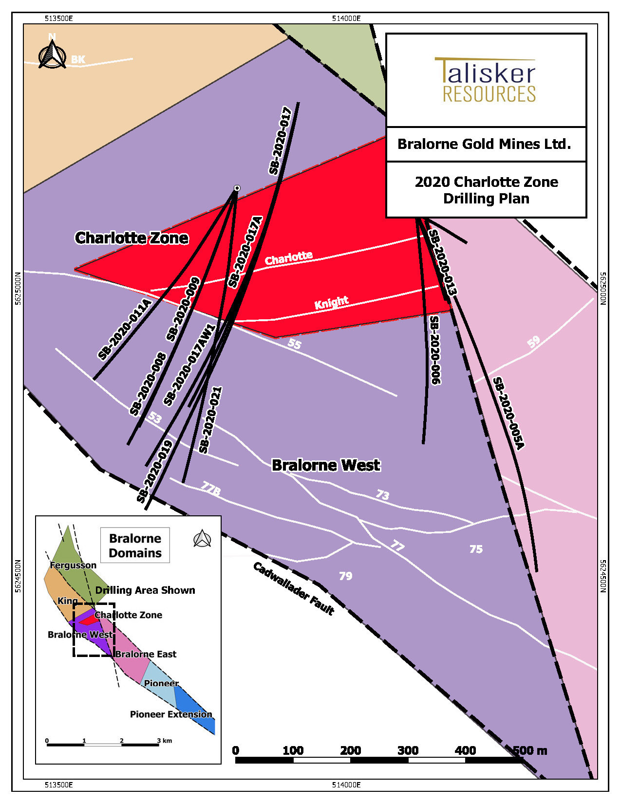 Figure 3 shows drill hole traces of drill holes into the Charlotte Zone to date. (CNW Group/Talisker Resources Ltd)