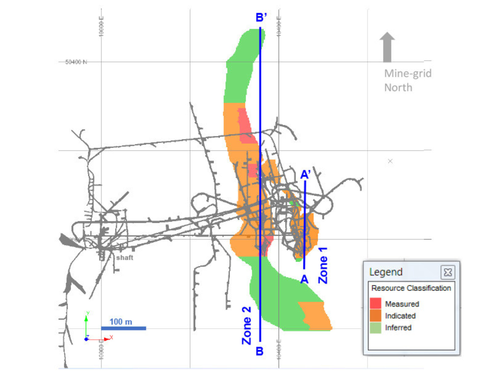 Diagram 1: 2018 Mineral Resource Estimate at 3.0 g/t Au Cut-off Grade – Plan View 305-metre level