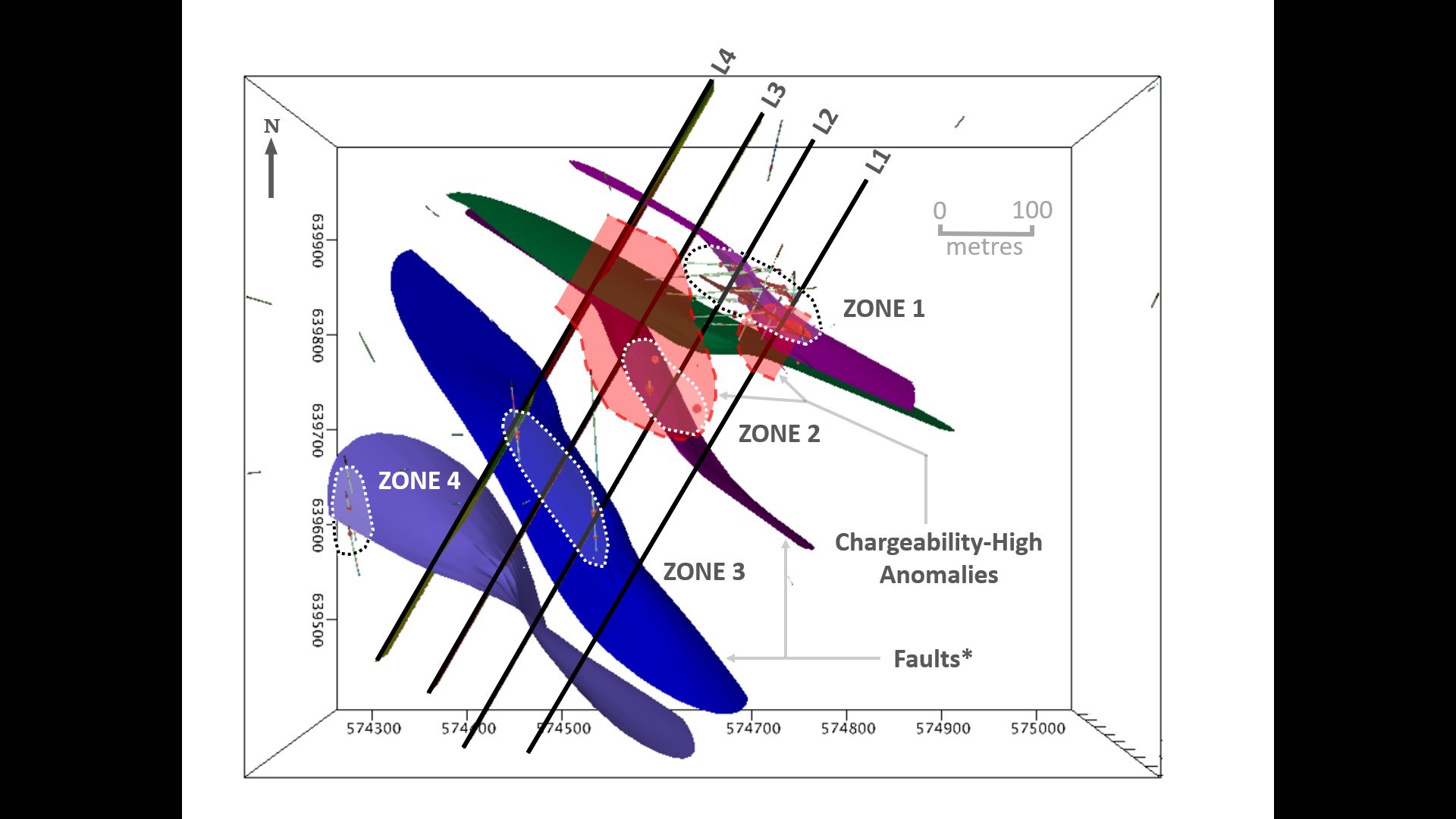 Exhibit 3. Plan View of Carrickittle Showing Chargeability Anomalies and Historic Drilling (CNW Group/Group Eleven Resources Corp.)