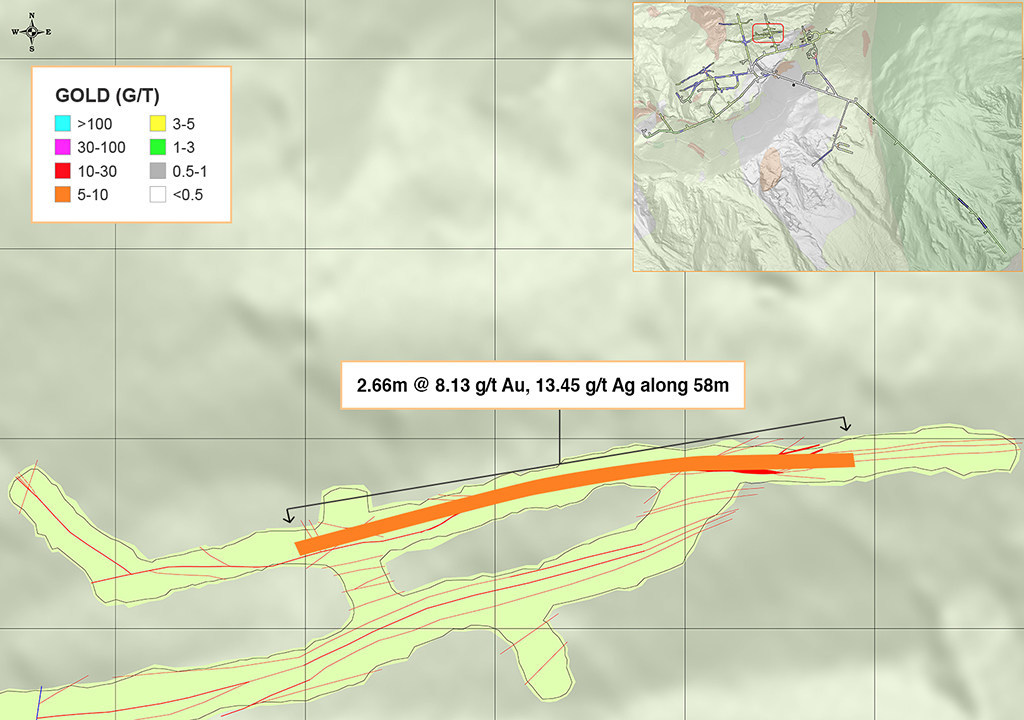 Figure 4: Underground Channel Sampling Results from the Central-Southern Portion of the Yaraguá System, Sublevel 1175 (CNW Group/Continental Gold Inc.)