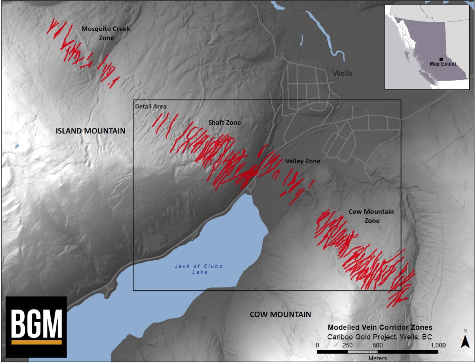 Modelled Vein Corridor Zones Cariboo - Gold Project