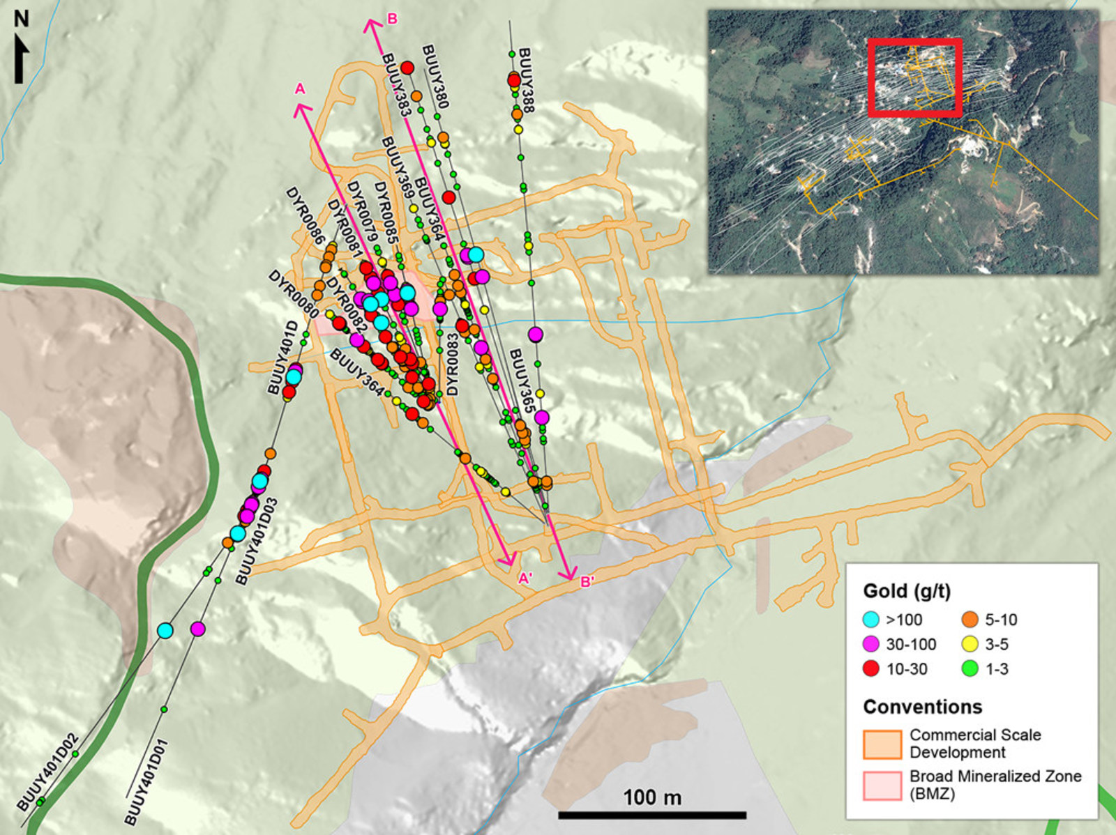 Figure 1 – Plan View of Infill and Definition Drilling in the Yaraguá System