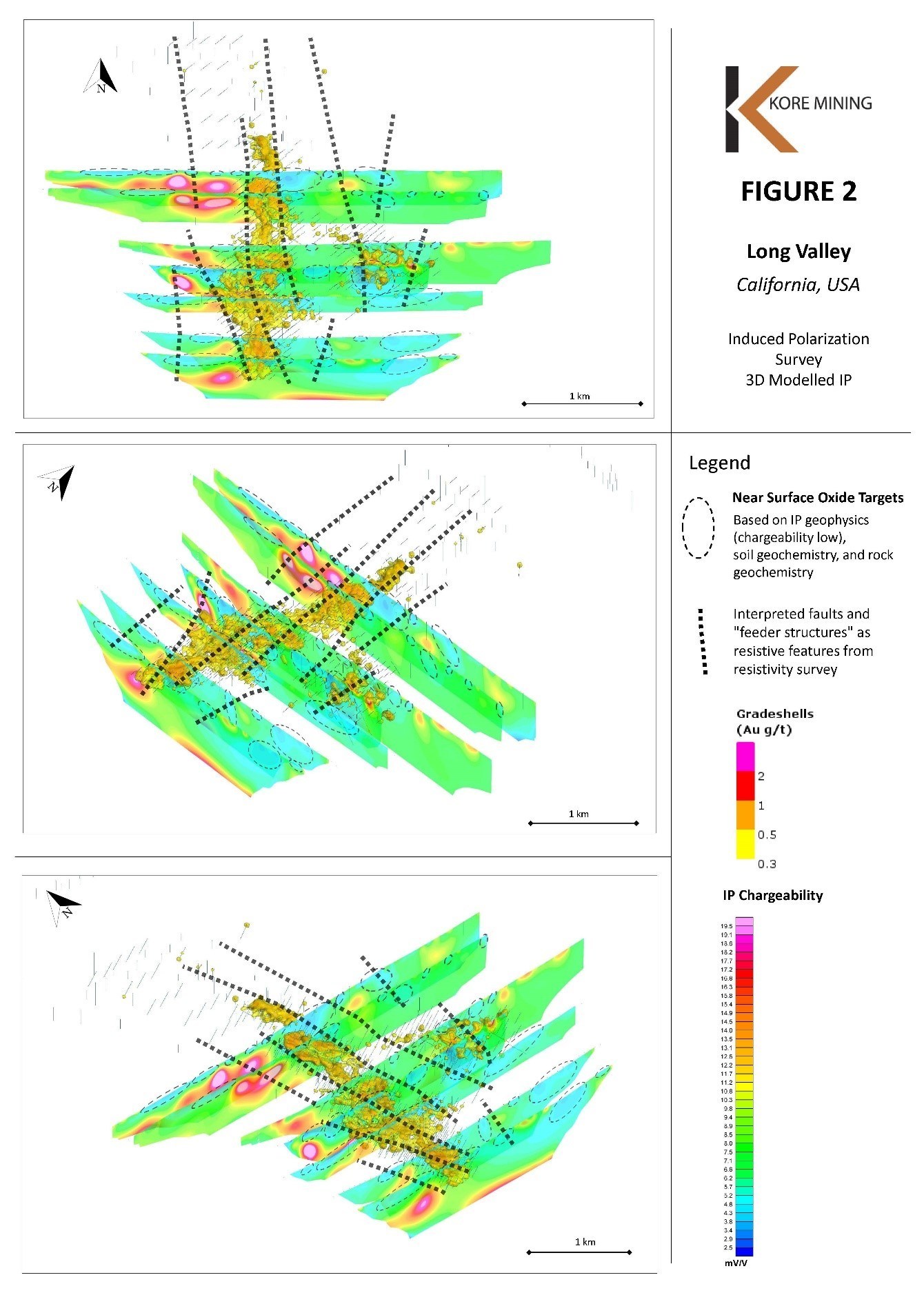 Figure 2 – Plan Map of Near Surface Oxide Gold Anomalies from Chargeability (CNW Group/Kore Mining)