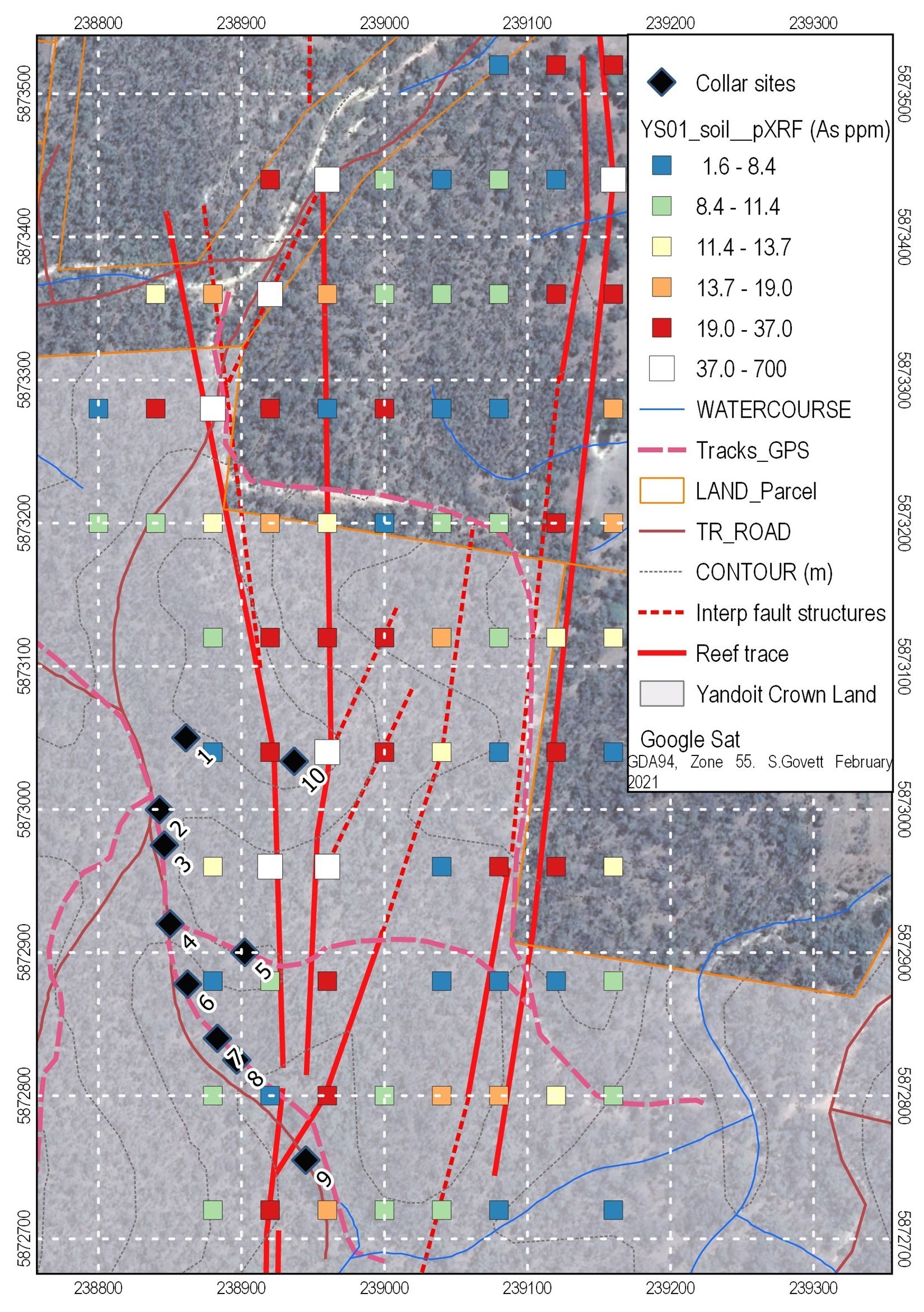 Figure 1 – Yandoit Gold Project – Sardinia Prospect proposed drill hole locations, gold reefs and topography. (CNW Group/Nubian Resources Ltd.)