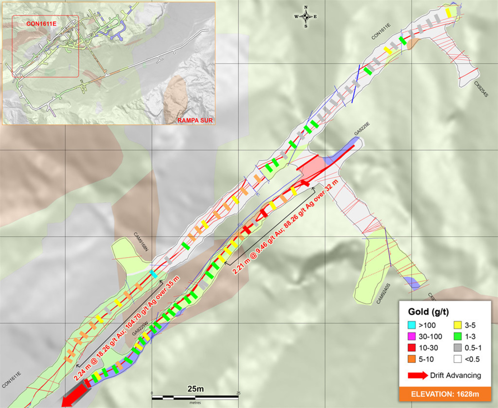 Figure 4 – Development from the Central Portion of the Veta Sur System at 1,611 RL