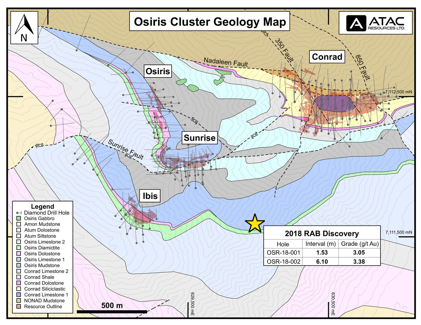 2018 RAB drill gold discovery at the Osiris Cluster