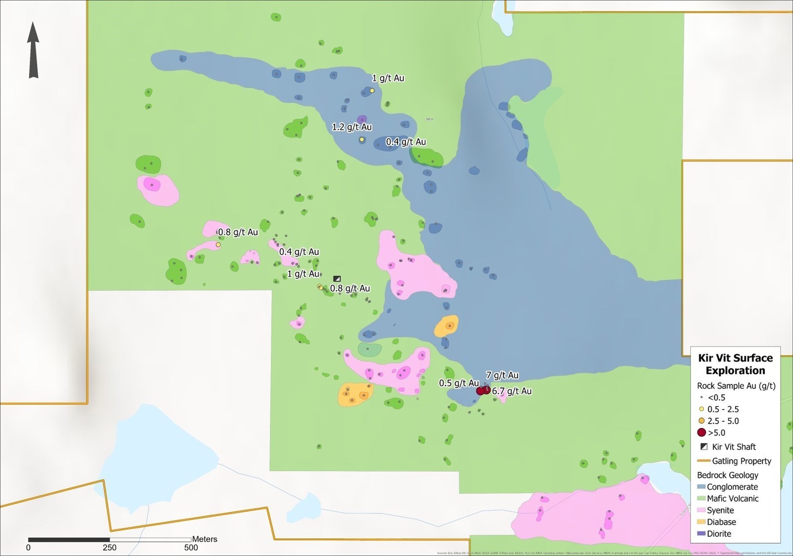 Figure 2. Kir Vit zone with 2019 mapped outcrops and surface samples.