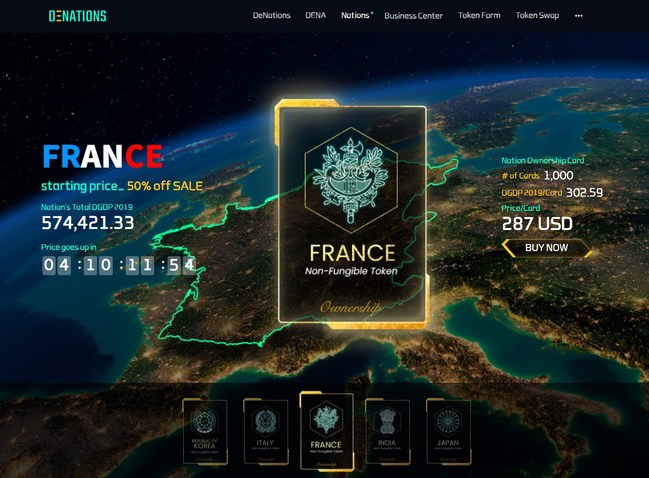 5 NFT cards for France, Japan, India, Italy, and the Republic of Korea are already on sale.