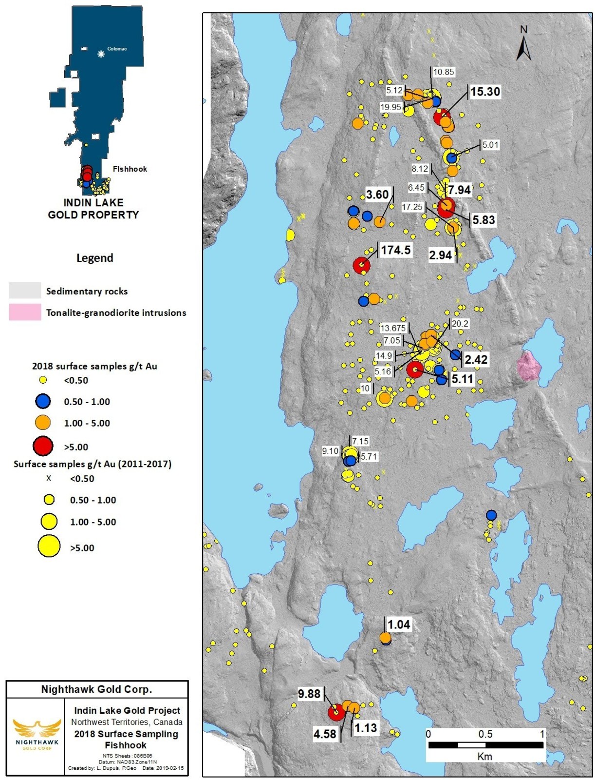 Figure 8. Fishhook Location Map and Select Surface Sample Results