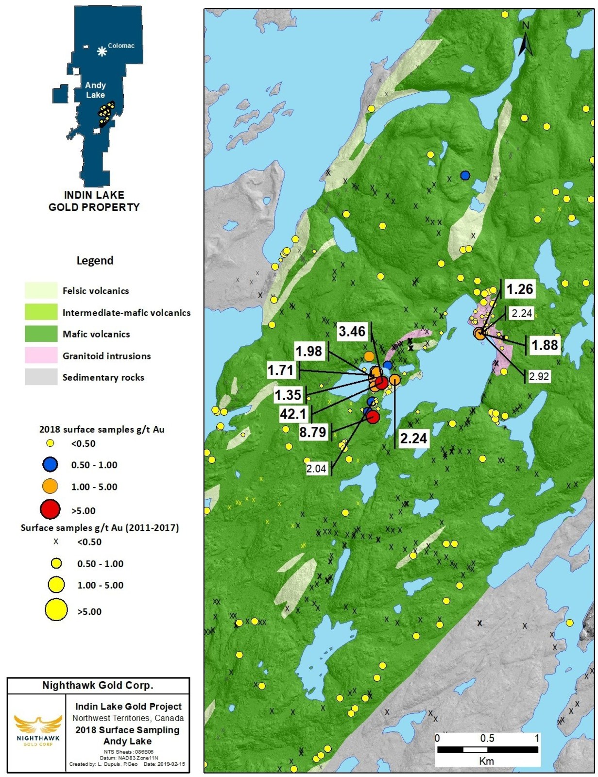 Figure 4. Andy Lake Location Map and Select Surface Sample Results