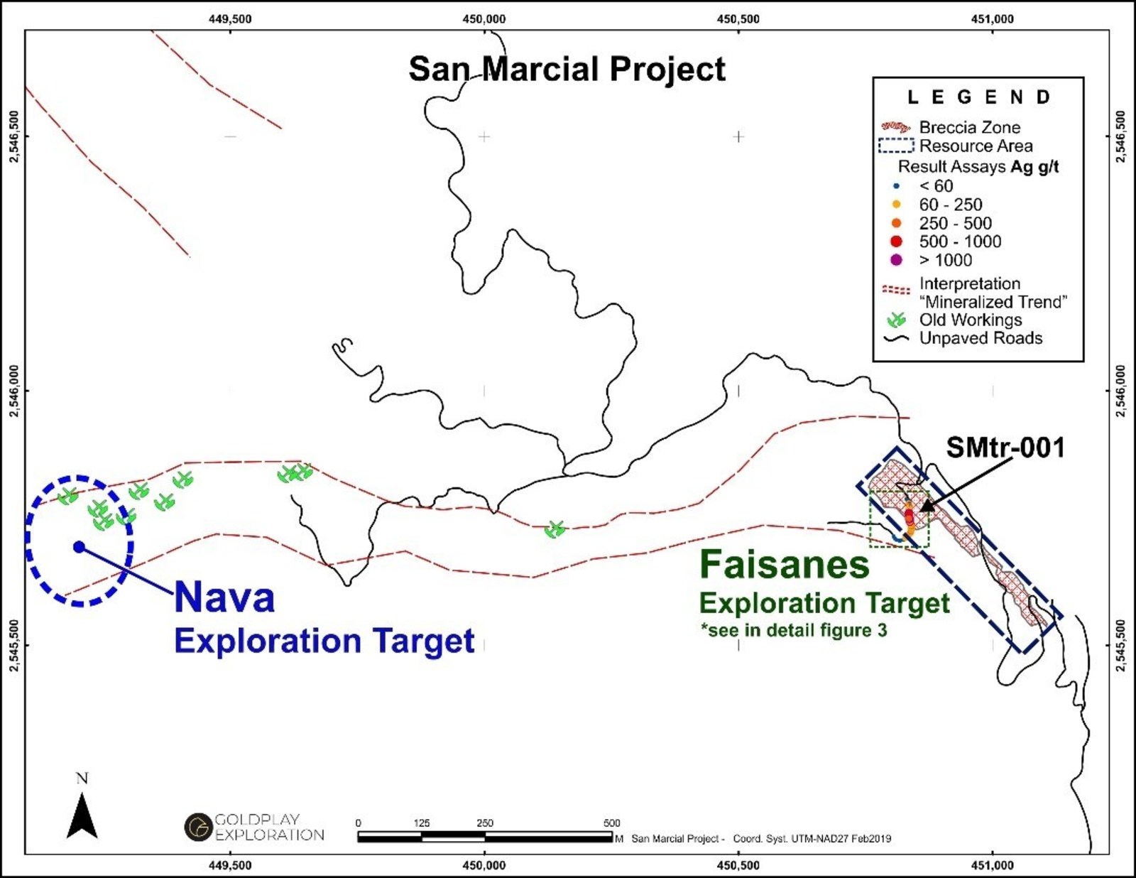 Figure 2 San Marcial - Location of the Nava-Faisanes Targets and Trench SMtr-001