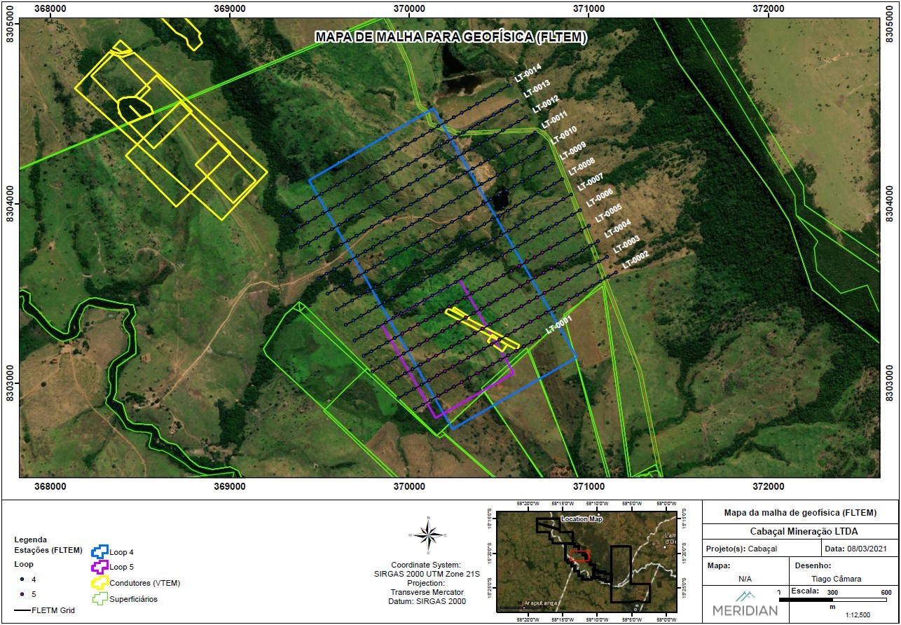 Figure 2: EM Survey area Loop 4 and Loop 5 southern zone of Cabaçal Mine (CNW Group/Meridian Mining S.E.)