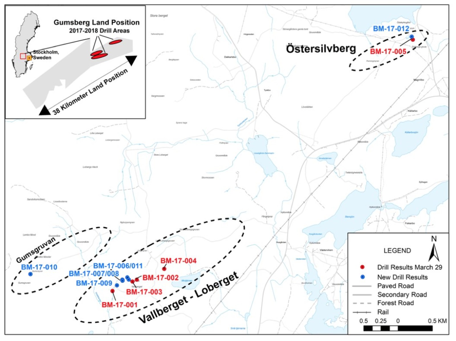 Figure 1 - Location of Gumsberg Project, Land Position and 2017-2018 Diamond Drill Holes