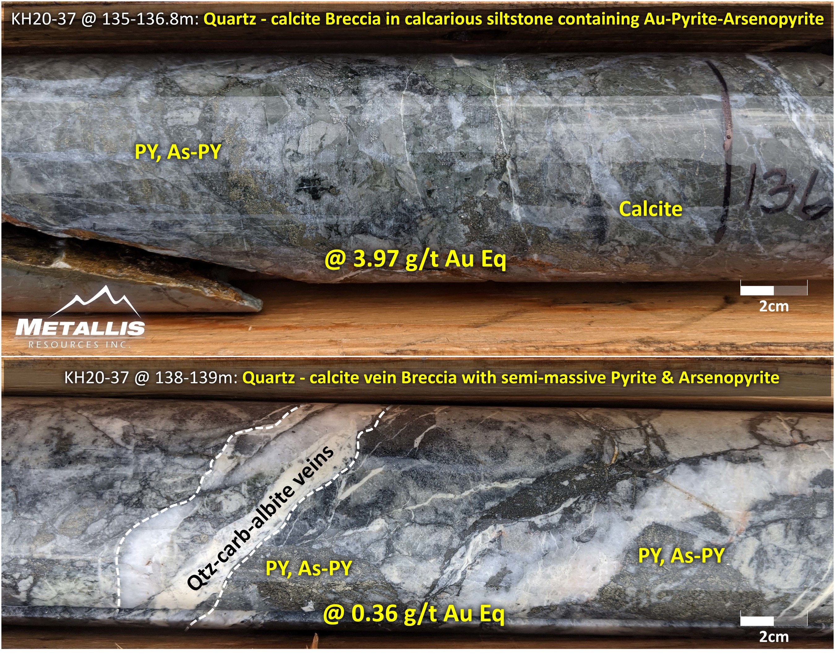 Figure – 3: Drill Core Photos from the discovery hole (KH20-37) at Miles (CNW Group/Metallis Resources Inc.)