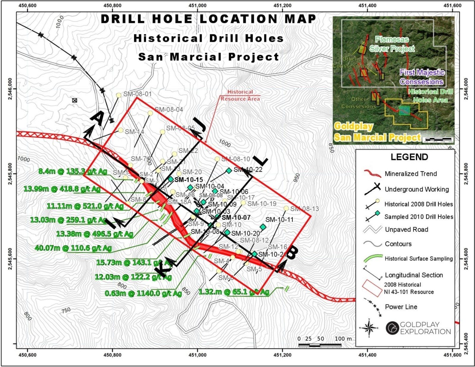 Figure 1: Drill Hole Location Map San Marcial Project