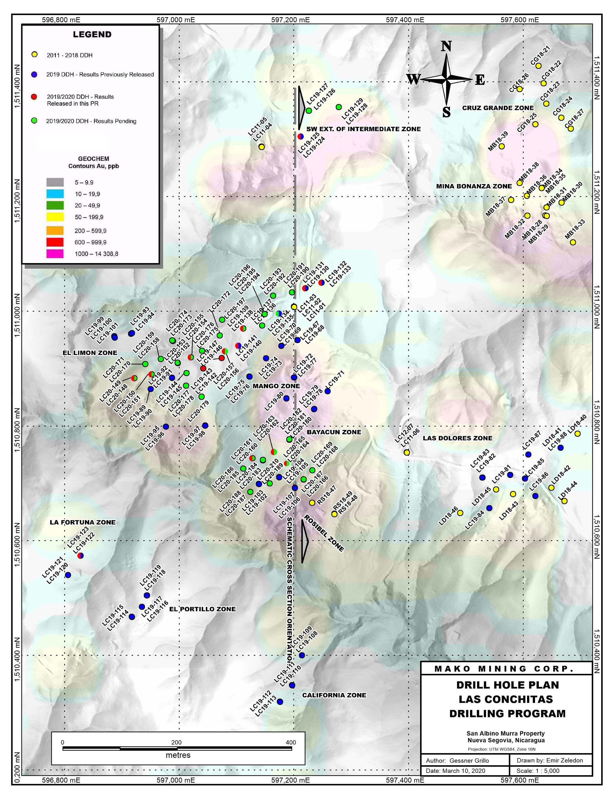 Drill Hole Plan (CNW Group/Mako Mining Corp.)