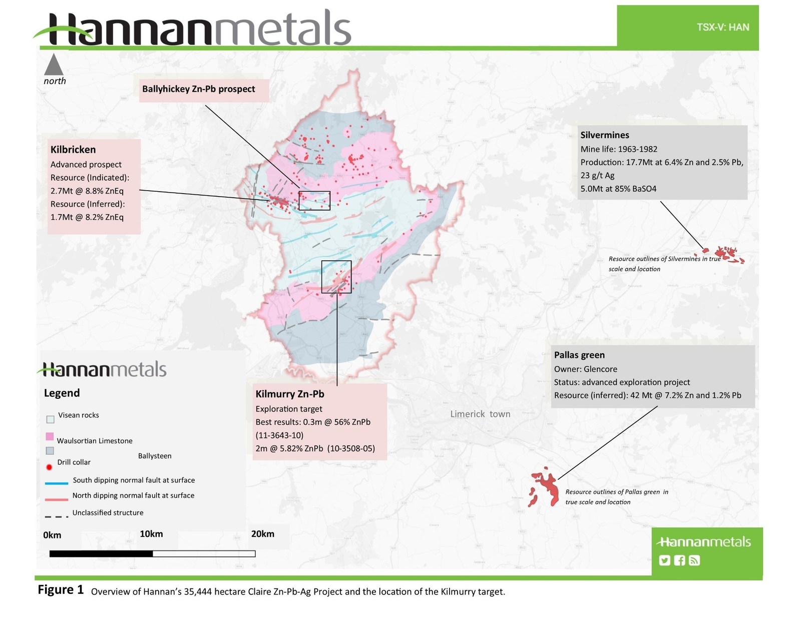 Figure 1 - Overview of Hannan's 35,444 hectare Claire Zn-Pb-Ag Project and the location of the Kilmurry target.