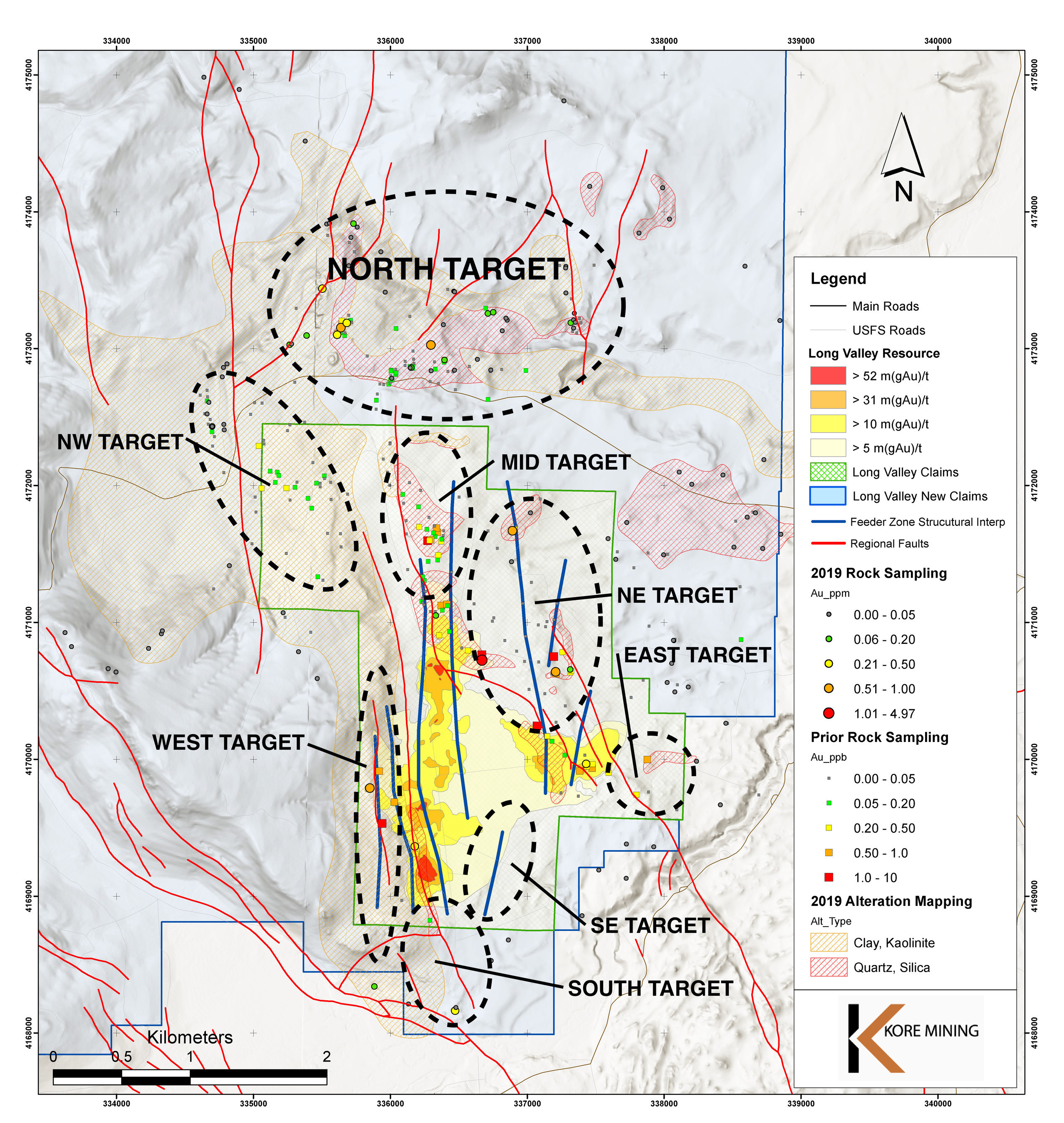 FIGURE 2: LONG VALLEY OXIDE EXPLORATION TARGETS (CNW Group/Kore Mining)