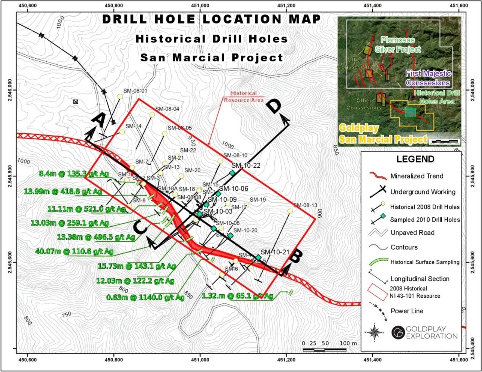Figure 1: Drill Hole Location Map San Marcial Project