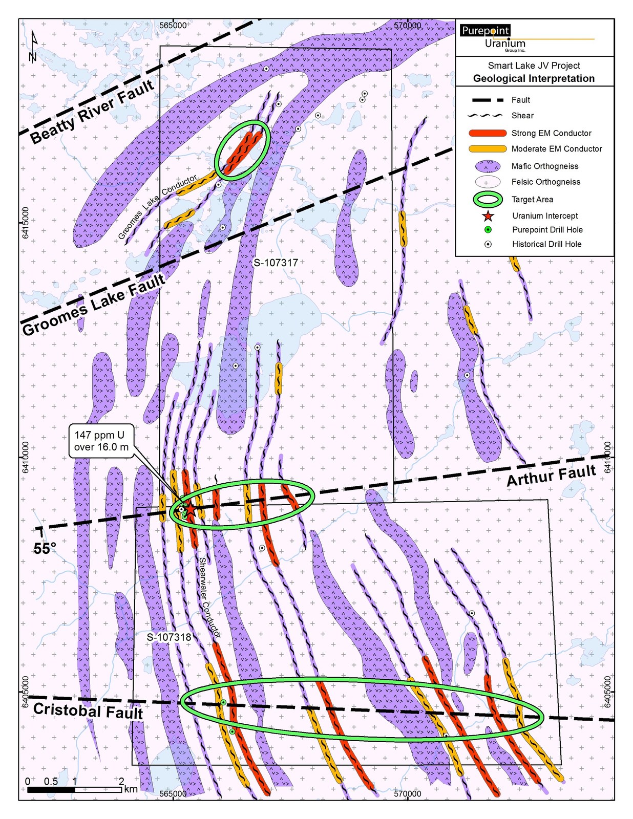 Figure 1: Geology Map of Smart Lake JV Project Showing Target Areas