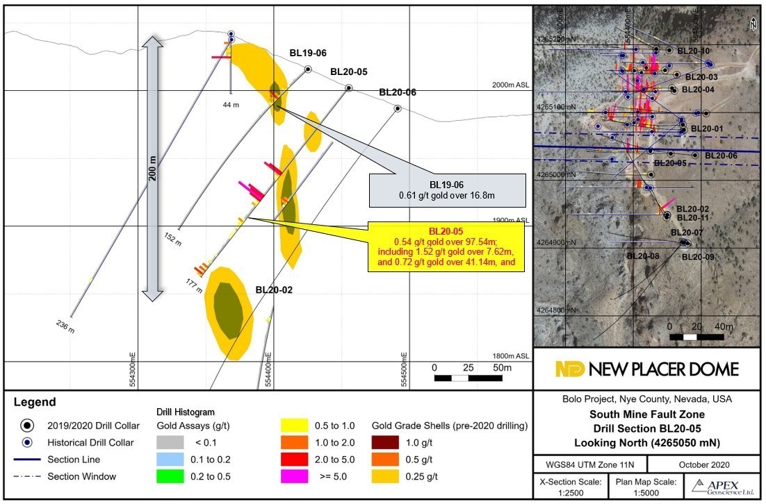 Figure 3. Bolo Gold Project BL20-05 Drill Section (CNW Group/New Placer Dome Gold Corp.)