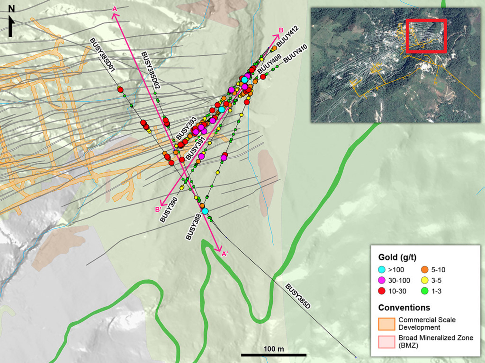 Figure 1 – Plan View of Drilling in Eastern Yaraguá vein system