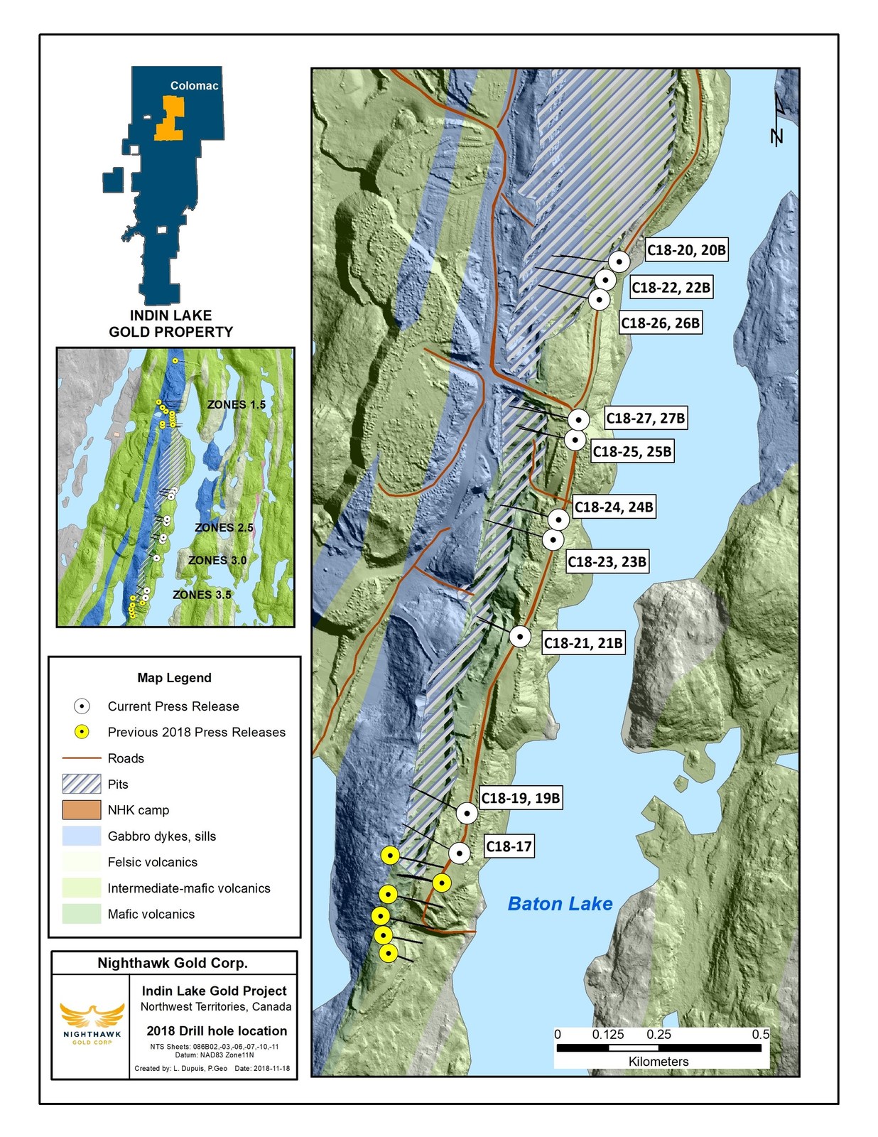 Figure 1.  Plan View – Colomac Drillhole Locations