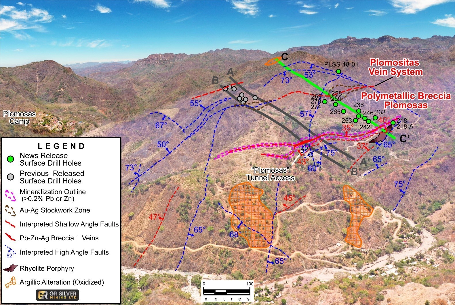Figure 1: Drone Image of the Plomosas Mine Area (looking to the NW) (CNW Group/GR Silver Mining Ltd.)