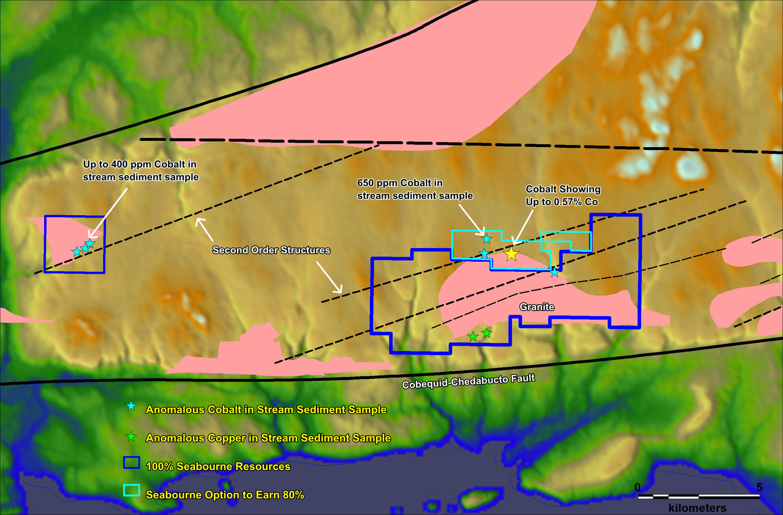 Location of Five Island Option and Cobalt Showing