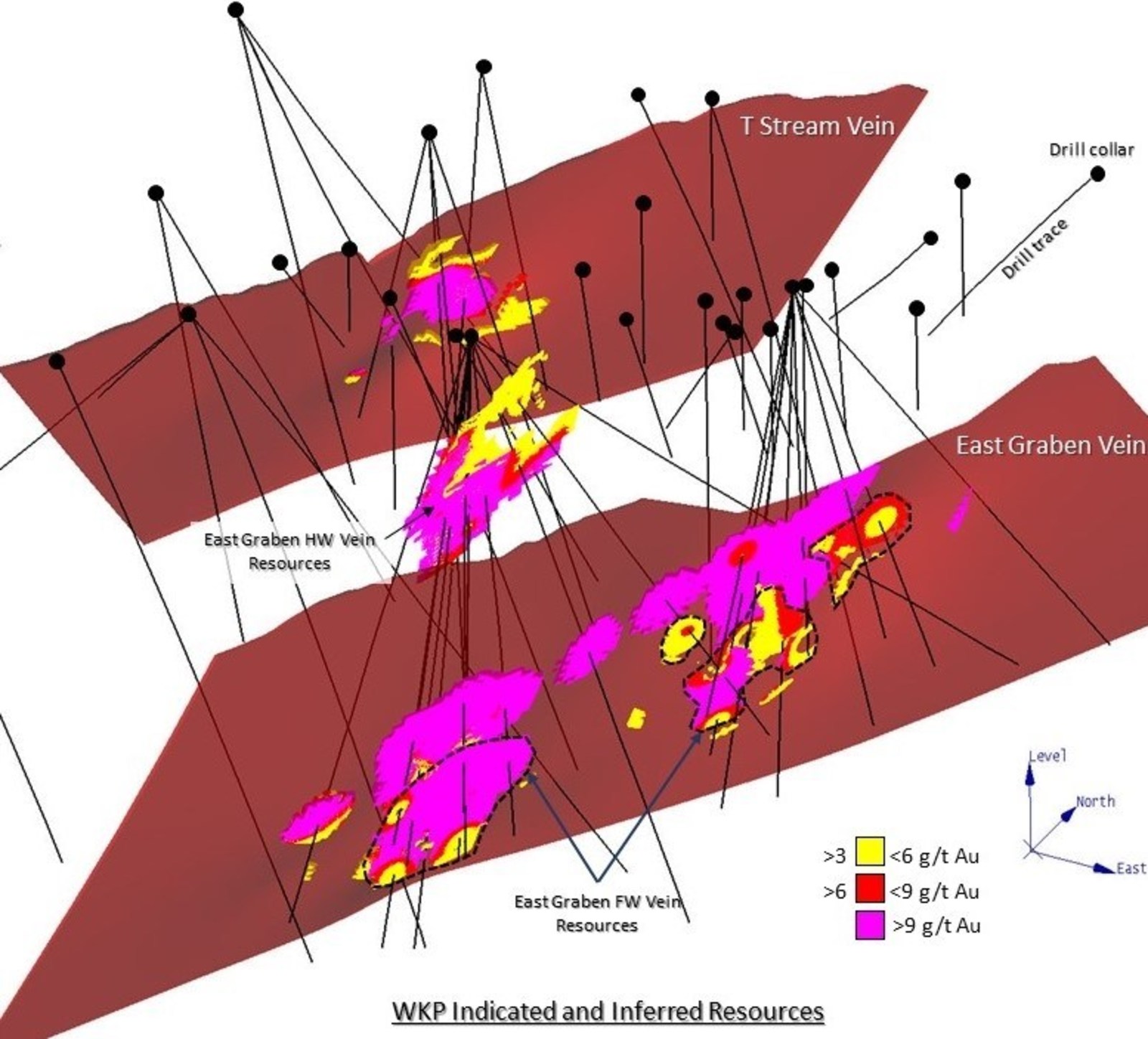 Figure 1 – Oblique View of WKP major veins and resources