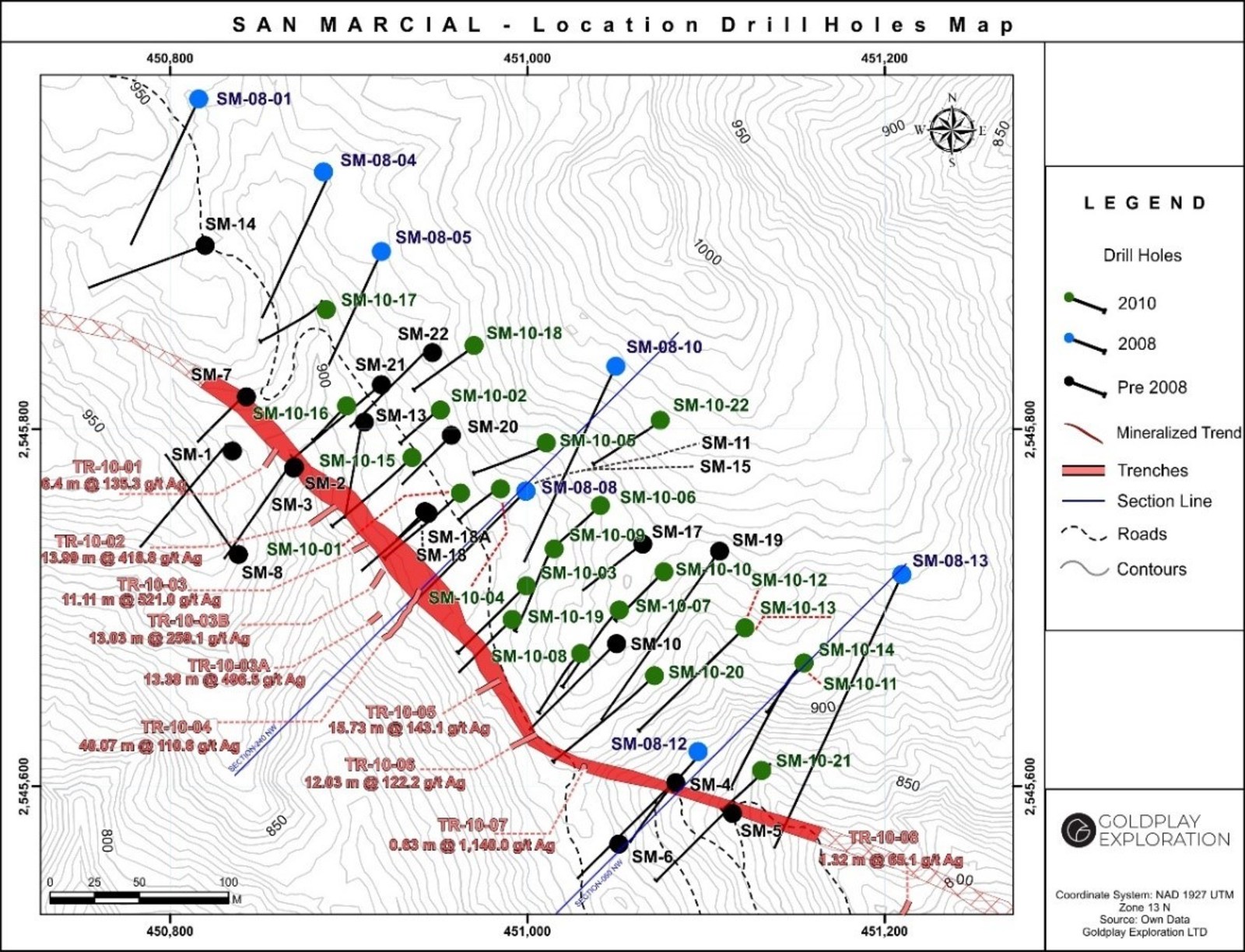Figure 1: Drill Hole Location Map San Marcial Project