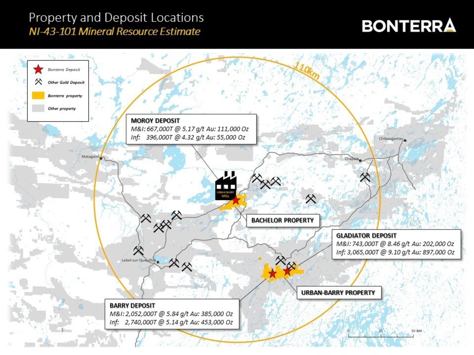 Property and Deposit Locations - NI 43 101 Mineral Resource Estimate