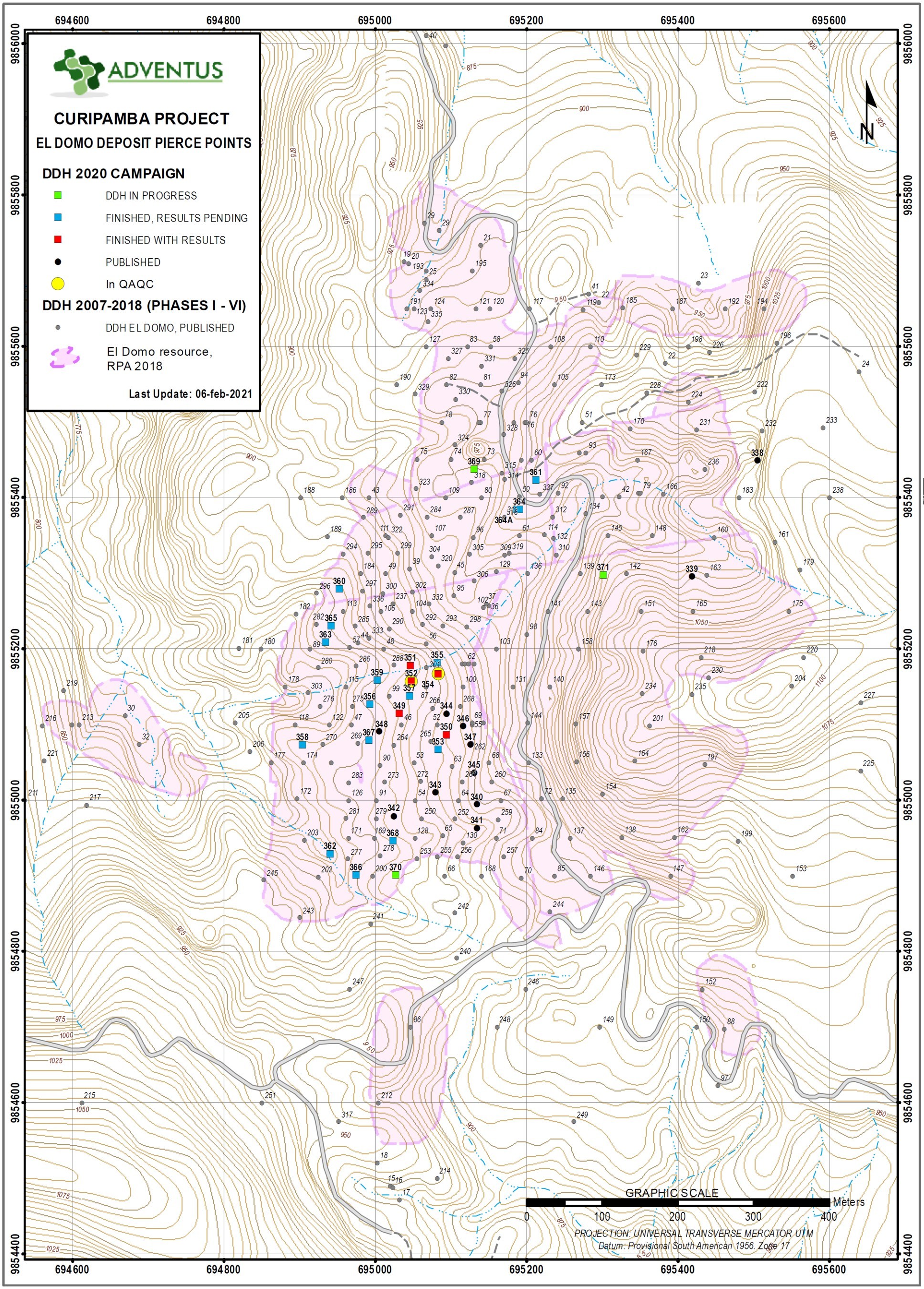 El Domo - Drill Collar Location Map (2021 02 08) (CNW Group/Adventus Mining Corporation)