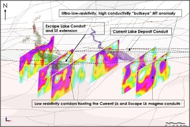 Figure 2: Georeferenced Magnetotelluric Target Trend Southeast of Escape Lake High Grade Zone (CNW Group/Clean Air Metals Inc.)