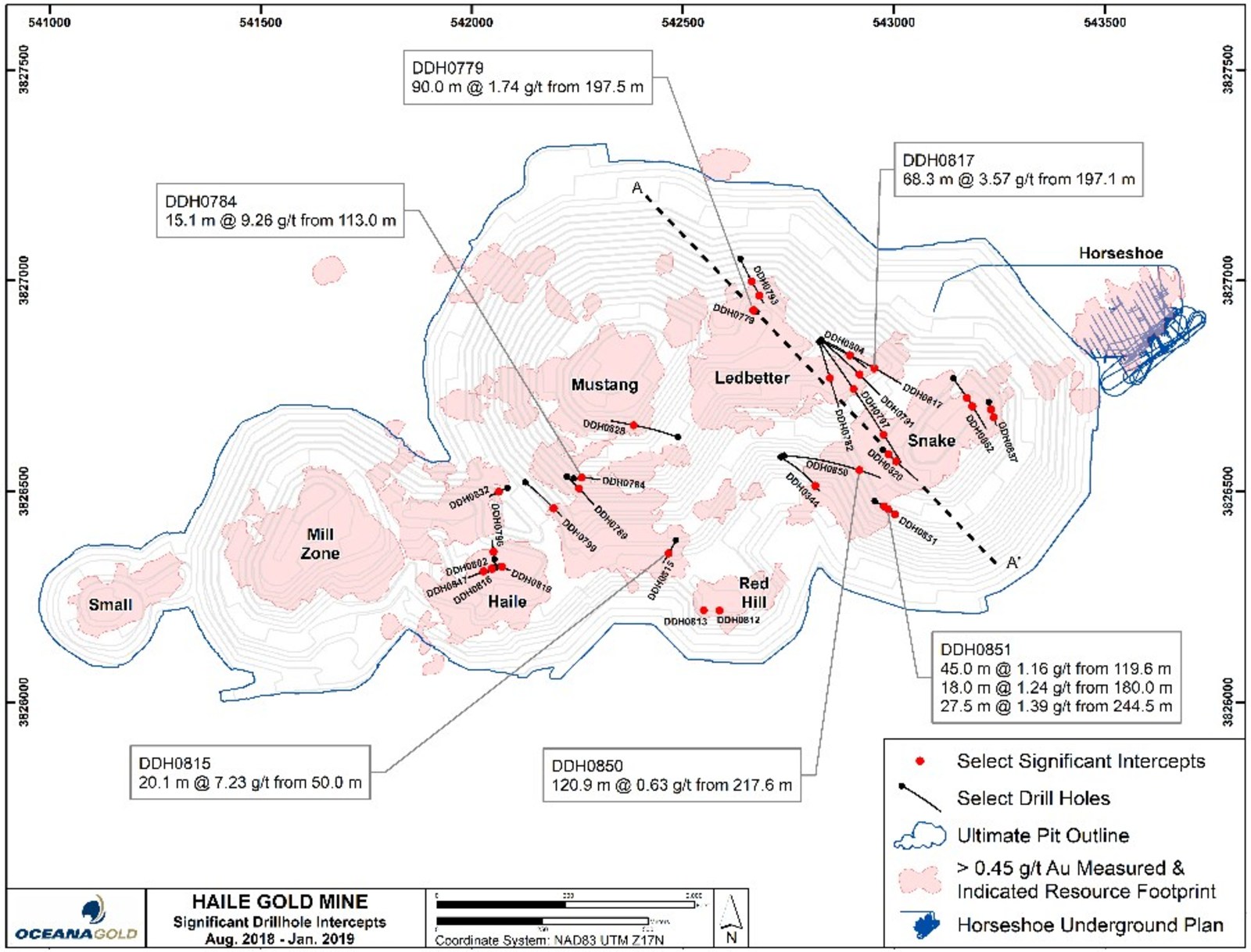 Figure 1 – Selected Drill Holes and Significant Gold Intercepts