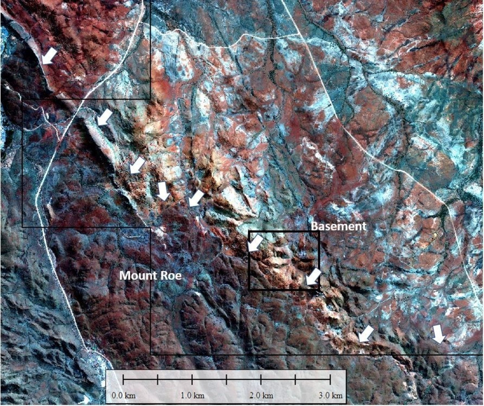 Figure 3. Section of distinct contact between Mount Roe Basalt and basement rocks.