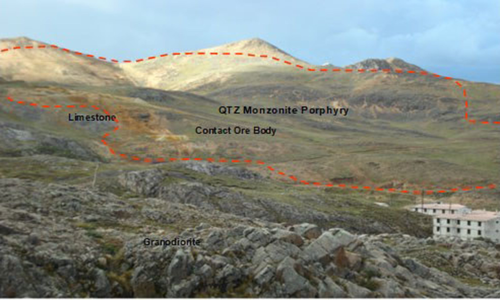 Figure 2 – View looking North East - Yauricocha porphyry system surface location extent.